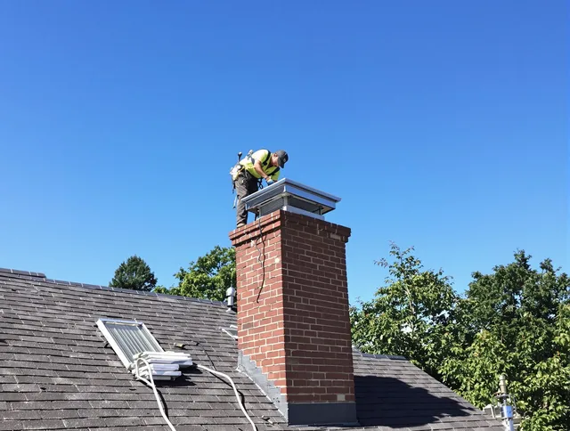 Colorado Springs Chimney Sweep technician measuring a chimney cap in Colorado Springs, CO